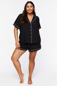 BLACK/WHITE Plus Size Piped-Trim Shirt & Shorts Pajama Set, image 4