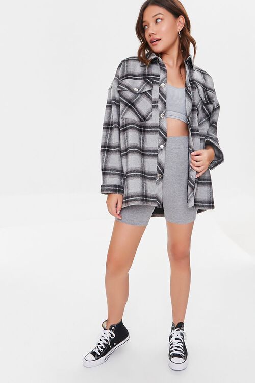 GREY/MULTI Plaid Button-Front Shacket, image 4