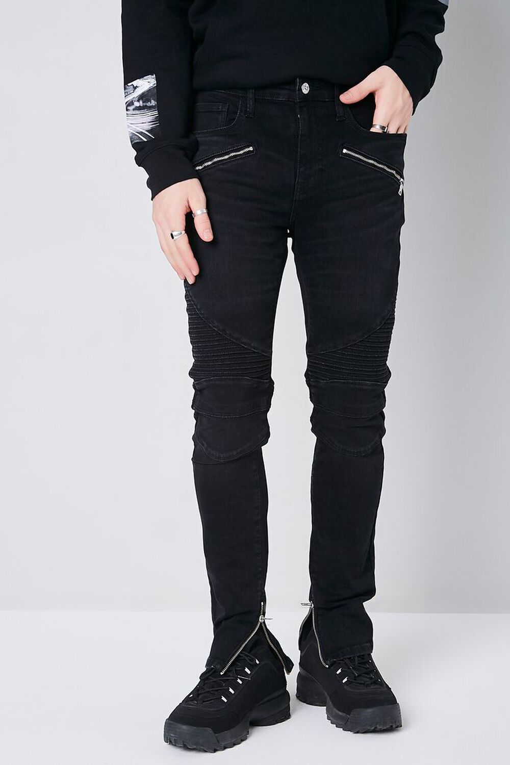 BLACK Stonewash Skinny Moto Jeans, image 2