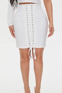 WHITE Ribbed Lace-Up Bodycon Skirt, image 6