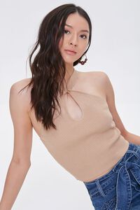 TAUPE Sweater-Knit Halter Top, image 6