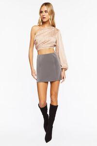 TAUPE Striped One-Shoulder Chiffon Crop Top, image 4