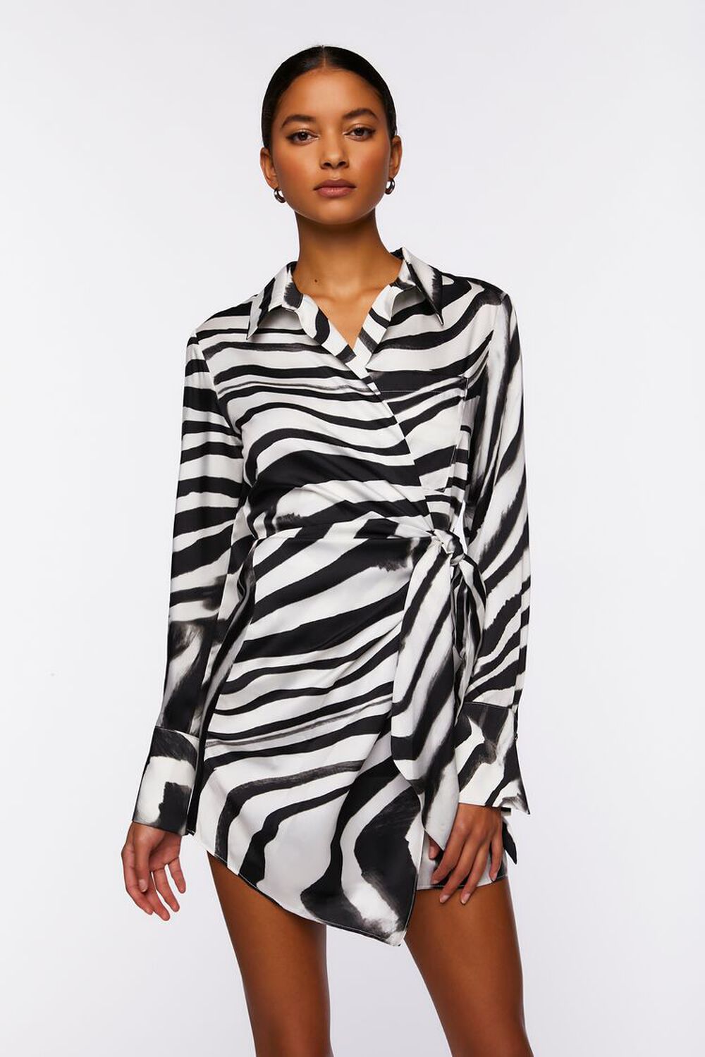 BLACK/WHITE Zebra Wrap Mini Dress, image 1