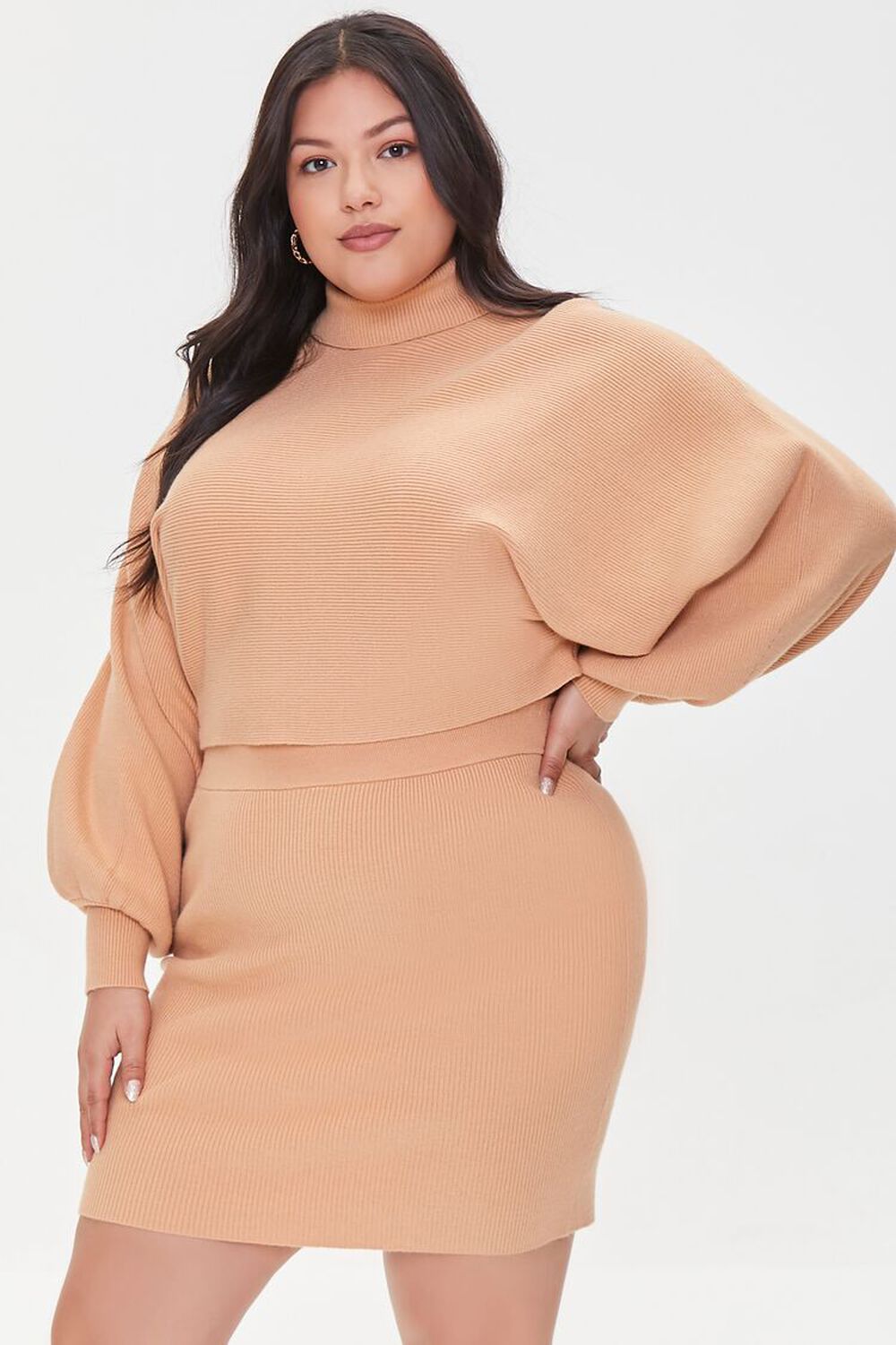 TAUPE Plus Size Sweater-Knit Top & Skirt Set, image 1