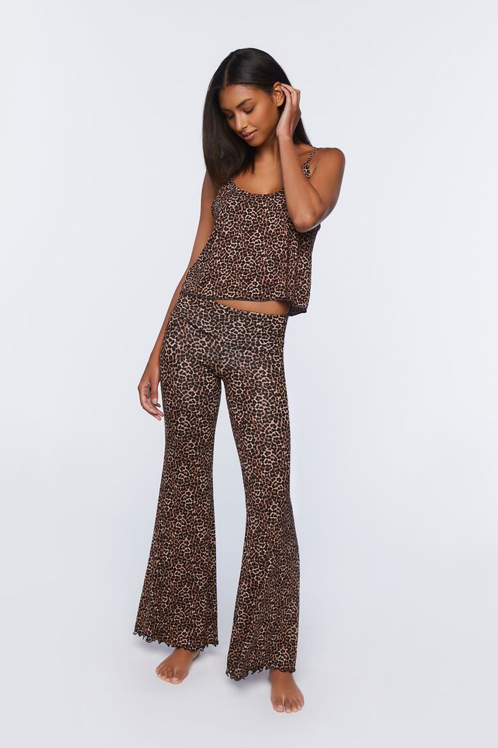 TAN/BLACK Leopard Print Pajama Pants, image 1