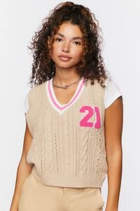 KHAKI/MULTI Varsity-Striped Sweater Vest, image 1