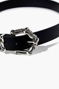BLACK/SILVER Faux Leather Twisted Buckle Belt, image 3