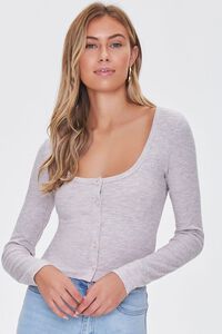 TAUPE/MULTI Waffle Knit Scoop Top, image 1