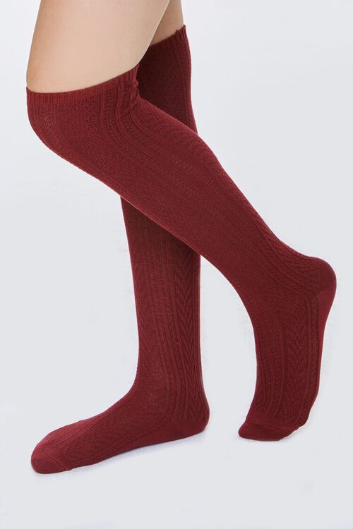 BURGUNDY Pointelle Knit Over-the-Knee Socks, image 1