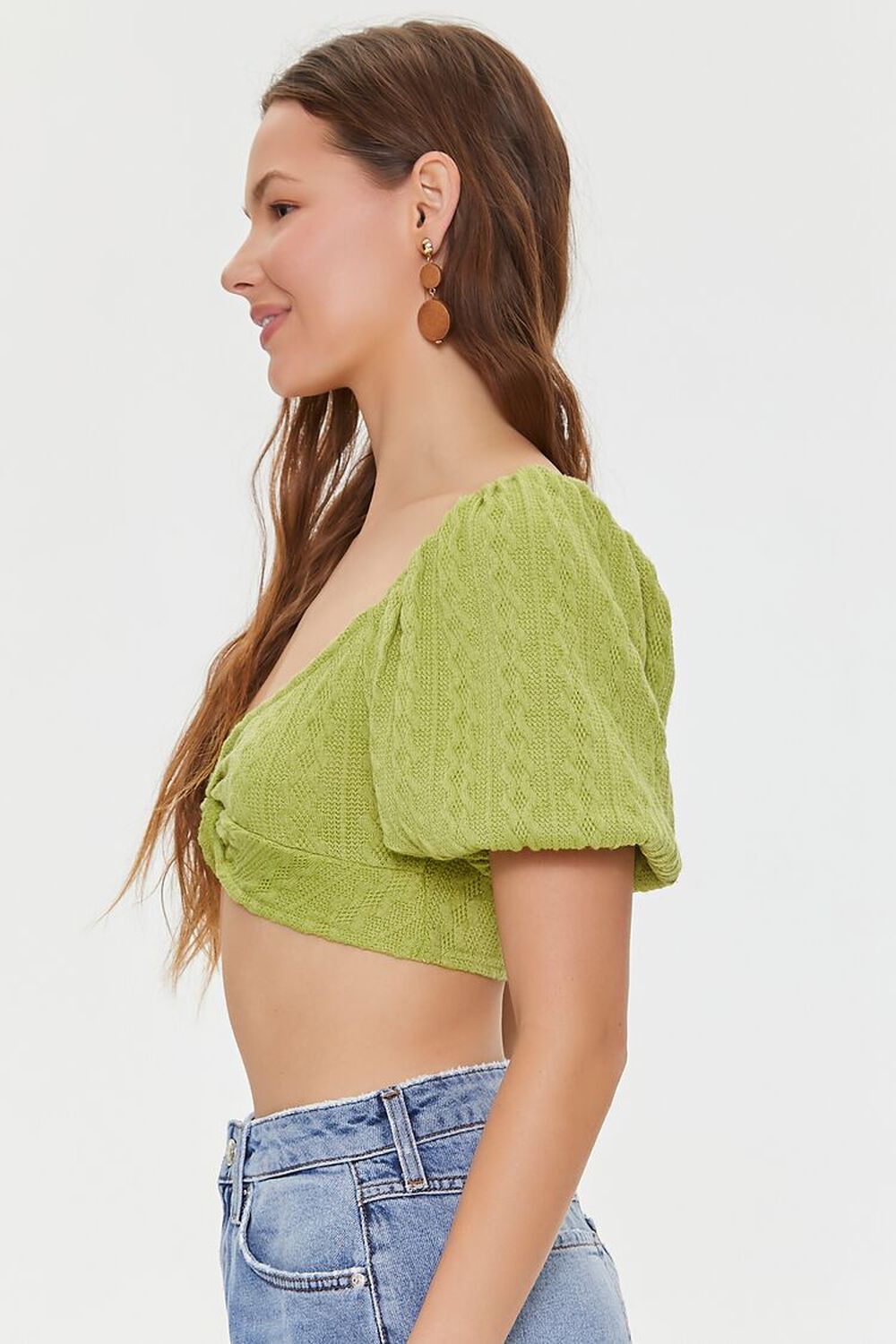 GREEN Cable Knit Twist-Front Crop Top, image 2