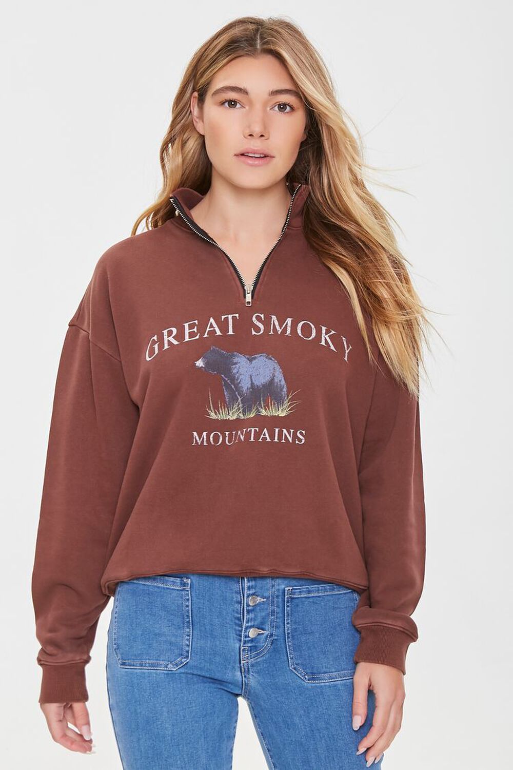 DARK BROWN Great Smoky Mountains Half-Zip Pullover, image 1