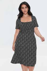 BLACK/MULTI Plus Size Ditsy Floral Print Dress, image 1