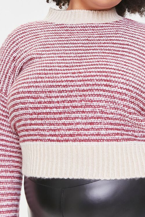 CREAM/MULTI Plus Size Striped Cropped Sweater, image 5