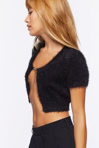 BLACK Fuzzy Sweater-Knit Split-Hem Top, image 2