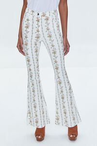 WHITE/MULTI Floral Print High-Rise Flare Pants, image 2