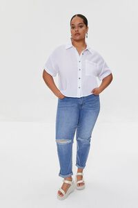 WHITE Plus Size Cotton Pocket Shirt, image 4