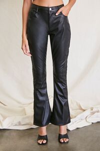 BLACK Faux Leather Flare Pants, image 2