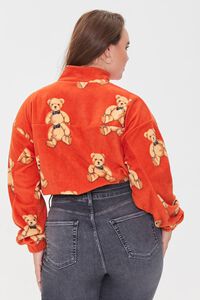 RUST/MULTI Plus Size Teddy Bear Print Fleece Pullover, image 3