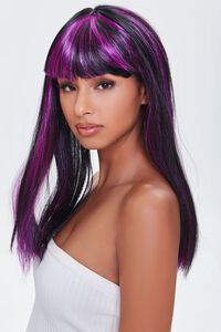 BLACK/MULTI Synthetic Purple-Highlight Bang Wig, image 1