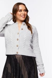 HEATHER GREY Plus Size Faux Pearl Cardigan Sweater, image 6