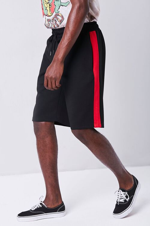 BLACK/RED Side-Striped Drawstring Shorts, image 3