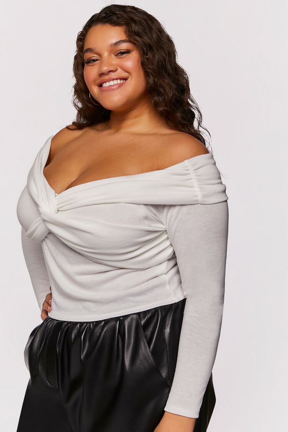 CREAM Plus Size Twisted Off-the-Shoulder Top, image 2