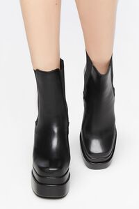 BLACK Faux Leather Stacked Platform Booties, image 4