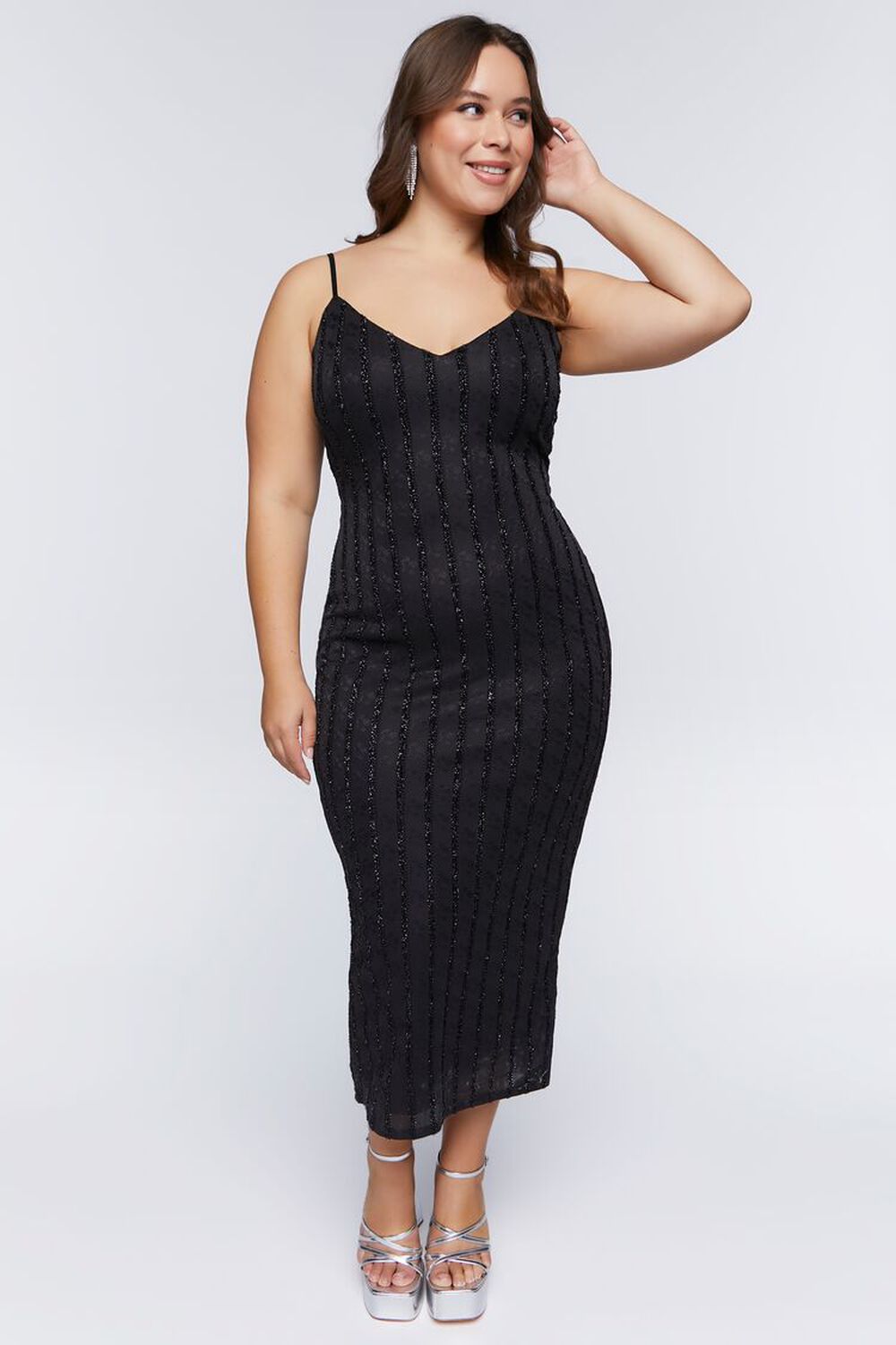 BLACK Plus Size Beaded-Trim Midi Dress, image 1