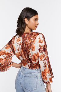RUST/MULTI Satin Floral Print Tie-Front Top, image 3