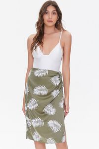OLIVE/WHITE Tropical Leaf Print Skirt, image 1