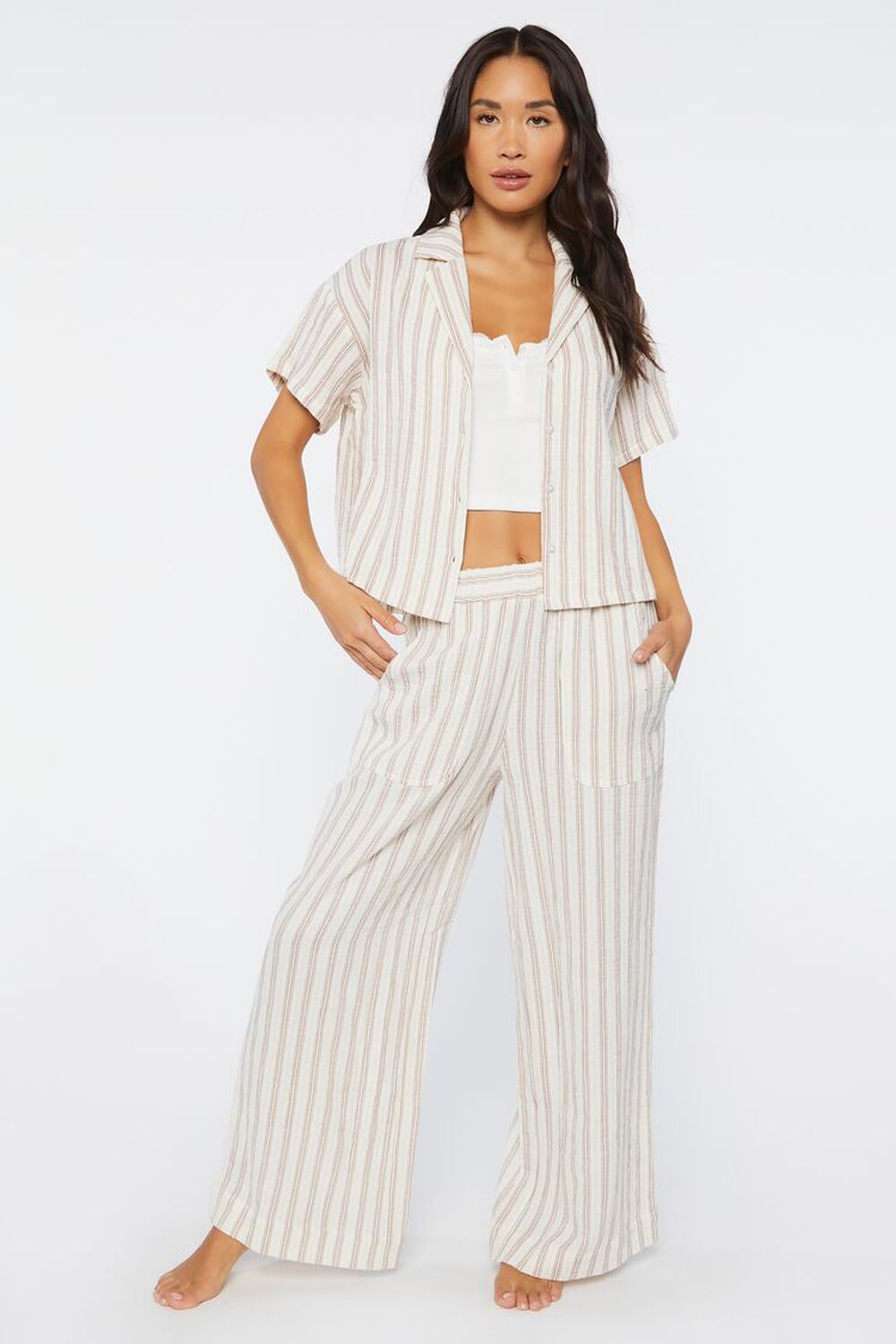 WHITE/MULTI Striped High-Rise Pajama Pants, image 1