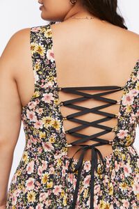 BLACK/MULTI Plus Size Floral Lace-Back Midi Dress, image 5