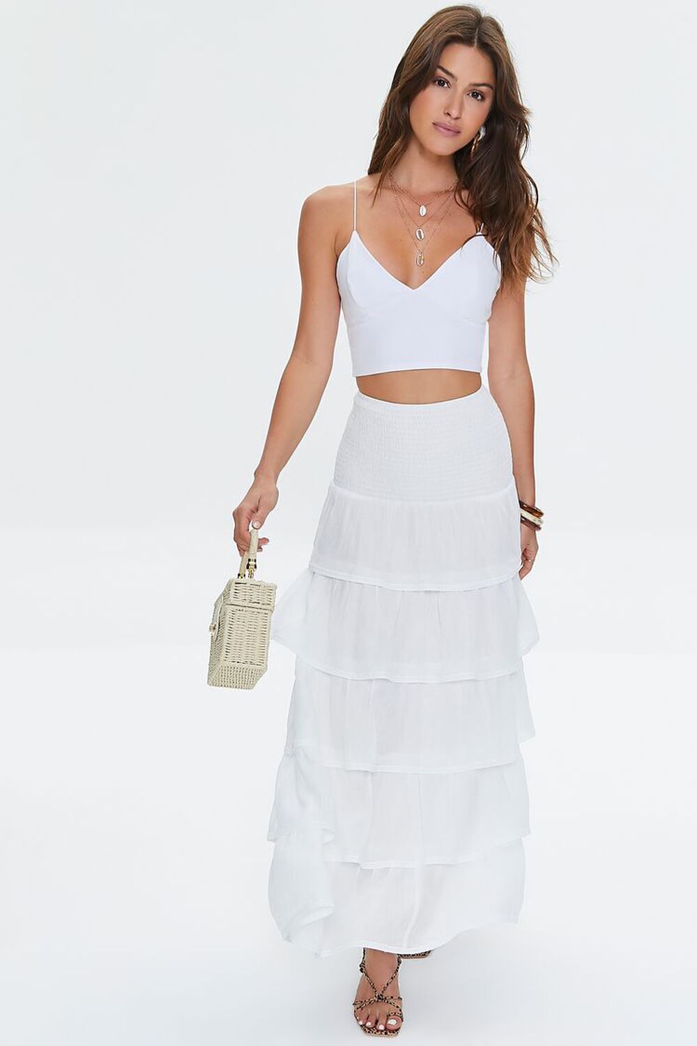 WHITE Tiered Ruffled Maxi Skirt, image 1