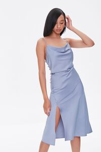 DUSTY BLUE Buttoned Side-Slit Midi Dress, image 1