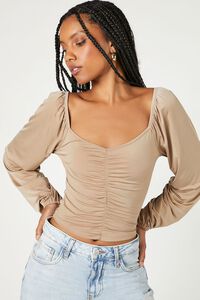 Ruched Peasant-Sleeve Top, image 1
