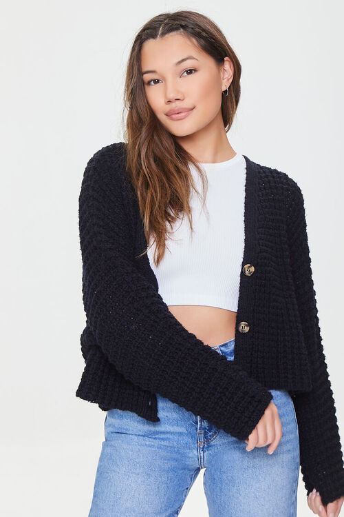 BLACK Textured Cardigan Sweater, image 1