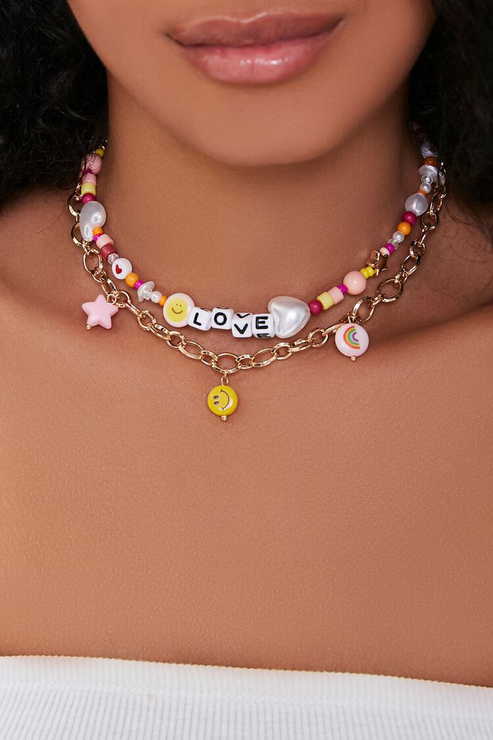 Love Text Charm Beaded Necklace