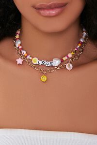 GOLD/MULTI Love Text Charm Beaded Necklace, image 1