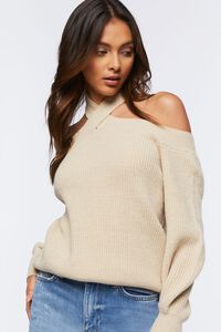 BEIGE Crisscross Off-the-Shoulder Sweater, image 1
