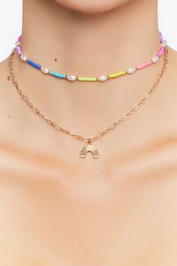 GOLD/MULTI Rainbow Charm Necklace Set, image 1