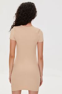 BEIGE Ribbed Knit Bodycon Dress, image 3