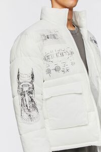 WHITE/BLACK Blueprint Graphic Puffer Jacket, image 6