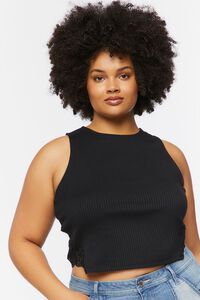 BLACK Plus Size Embroidered Crop Top, image 6