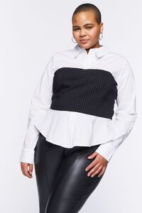WHITE/MULTI Plus Size Pinstriped Combo Shirt, image 6