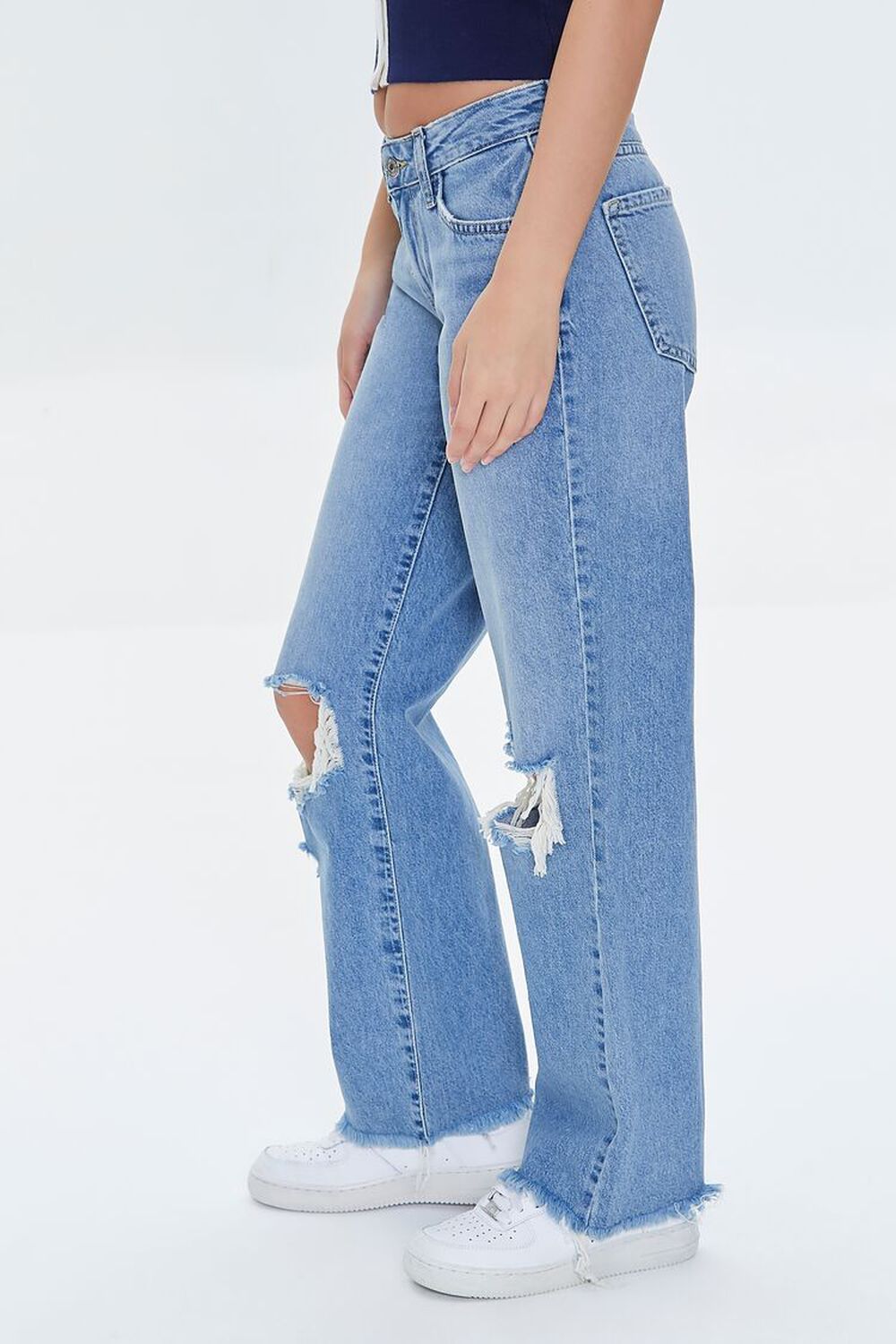MEDIUM DENIM Recycled Cotton Distressed Straight-Leg Jeans, image 3