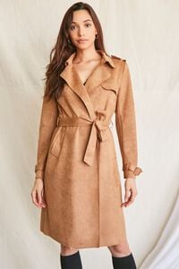TAUPE Faux Suede Duster Trench Jacket, image 1
