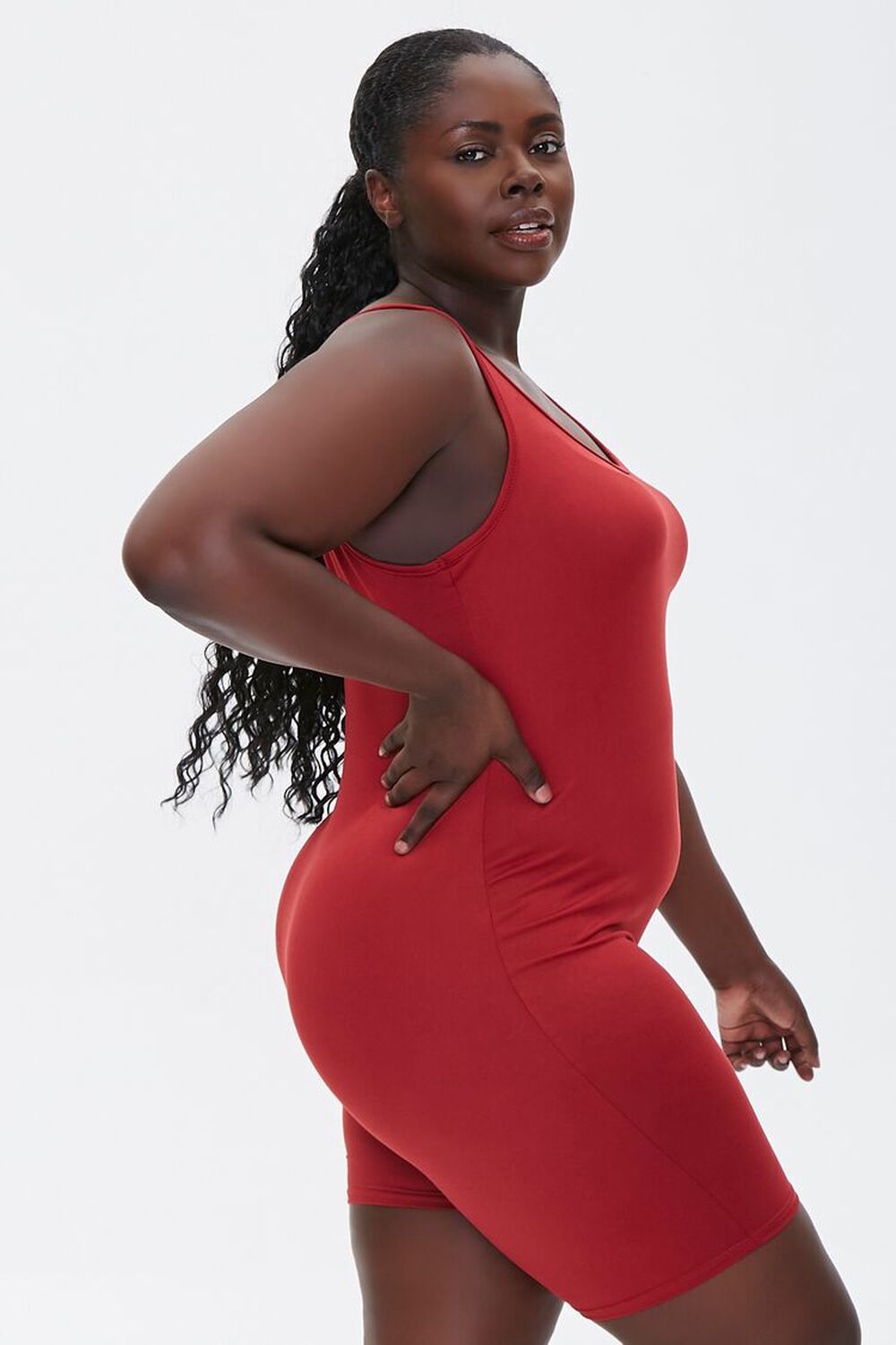 RUST Plus Size Fitted Tank Romper, image 2