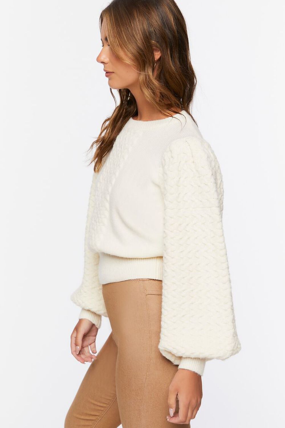 CREAM Cable Knit Balloon-Sleeve Sweater, image 3