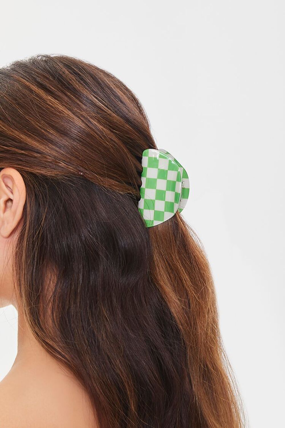 GREEN/MULTI Checkered Claw Hair Clip, image 1