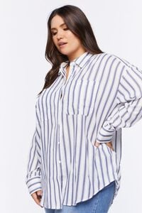 WHITE/NAVY Plus Size Striped Button-Front Shirt, image 2